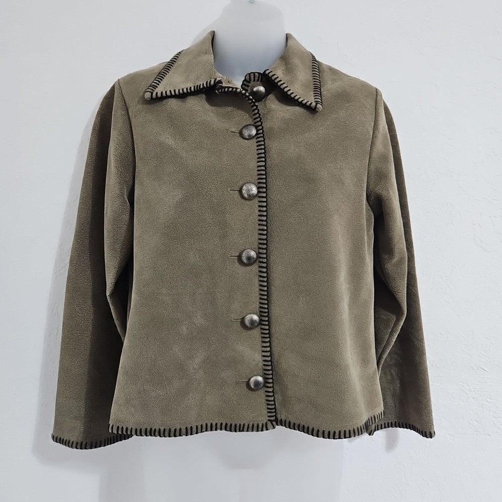 Vtg Every Stitch Counts Olive Green blazer jacket Sz Small Microfiber Grannycore